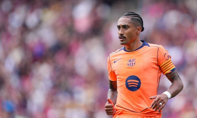 Raphinha in action for Barcelona during the pre-season friendly at Basel amid Saudi Arabia transfer interest